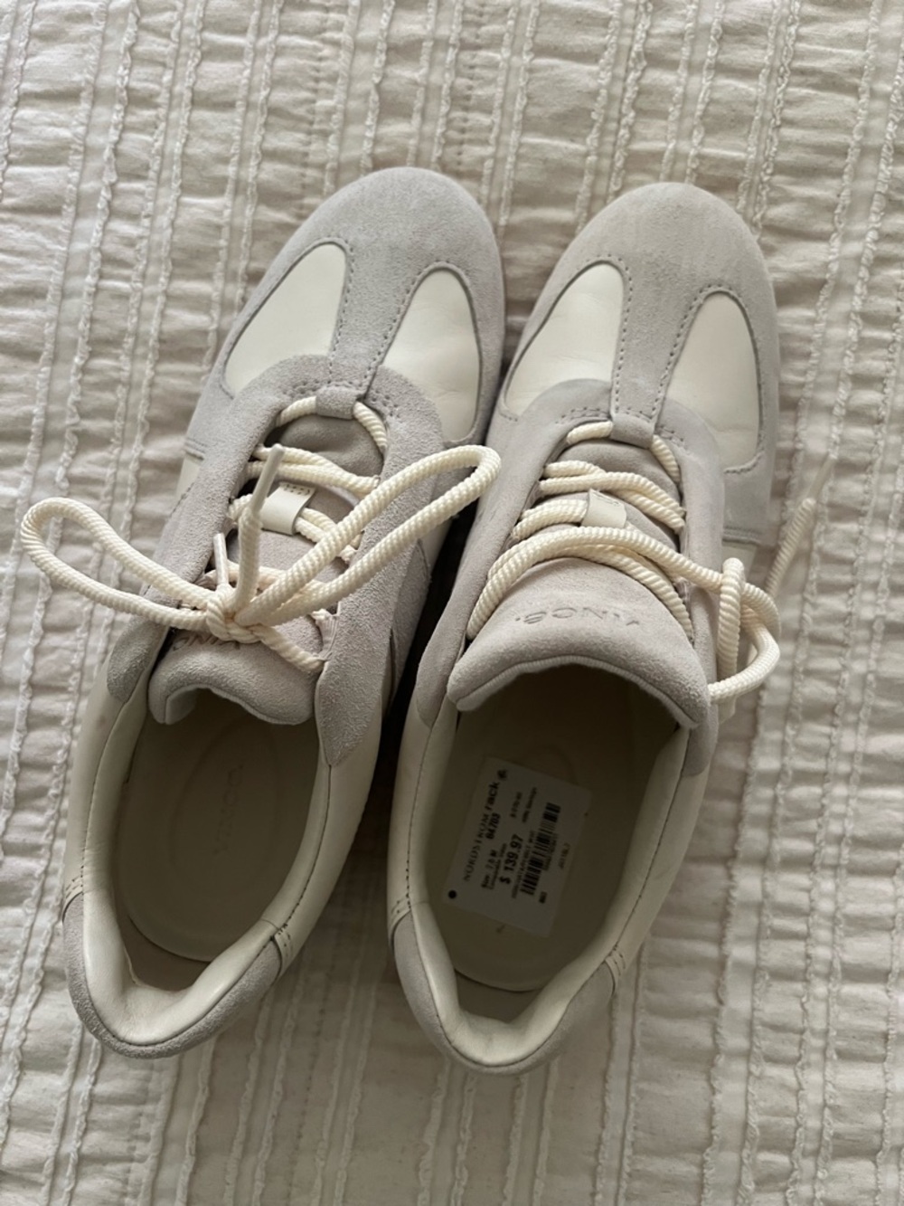 Vince Cream and Light Gray Suede Leather Sneakers